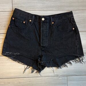 Levi's Black High-Rise Frayed Denim Cutoff Shorts